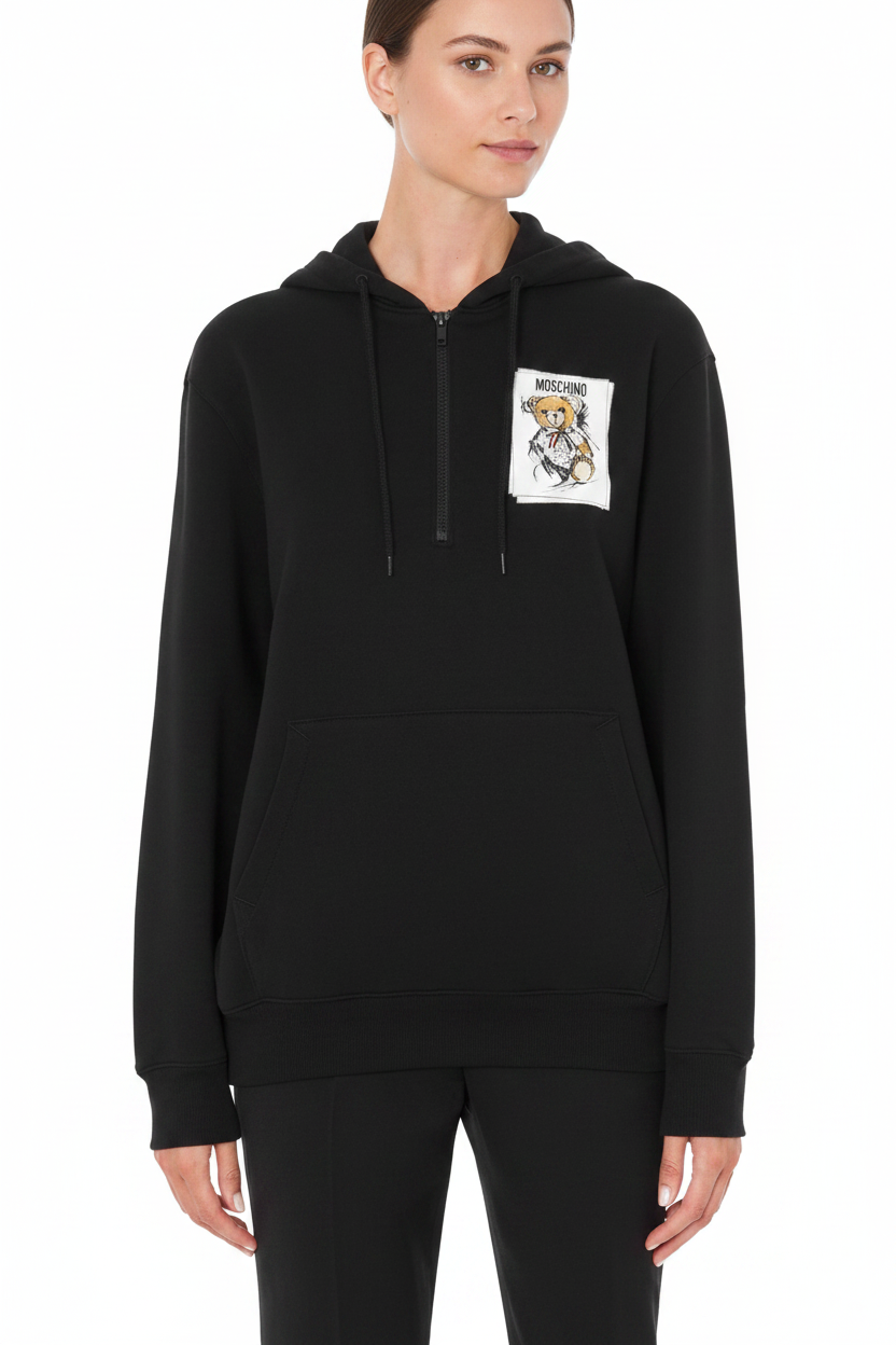 MOSCHINO. Drawn teddy bear zip-up hoodie black.