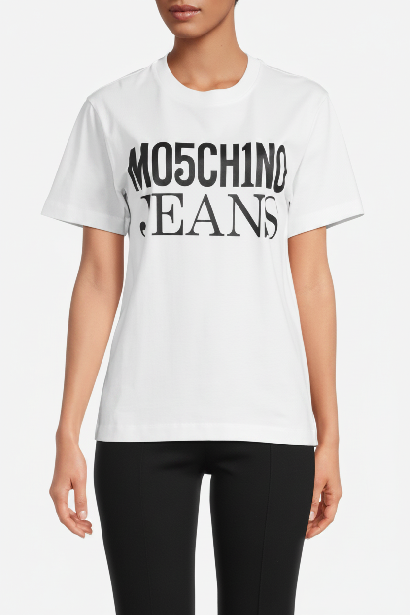 MOSCHINO JEANS COUTURE. Logo jersey tee-shirt white.